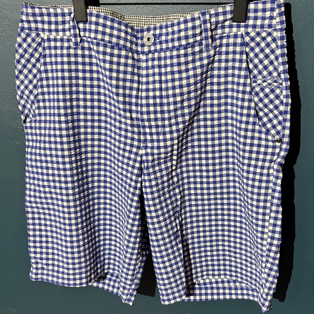 Lululemon Kahuna Shorts Blue Seersucker Check Pattern Stretch